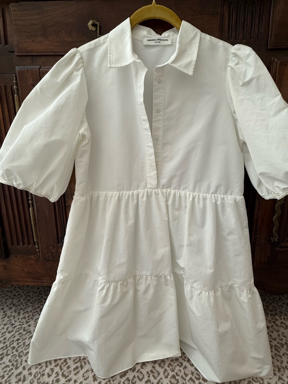 Amanda Uprichard White Puff-Sleeve Tiered Cotton Midi Dress
